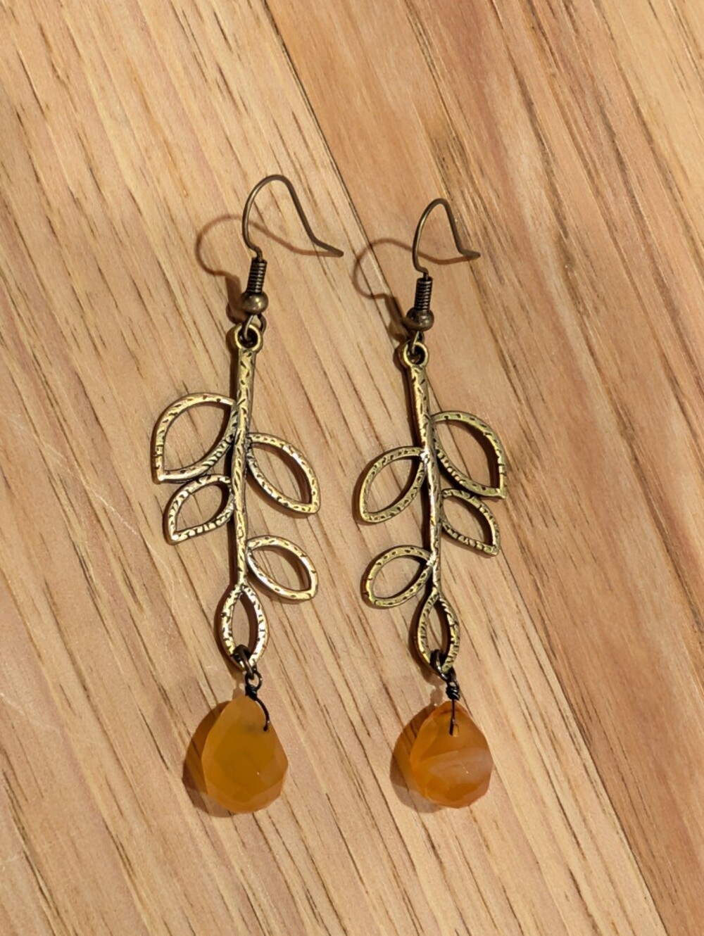 Drop Earrings With Lead Design With Orange Gemstone